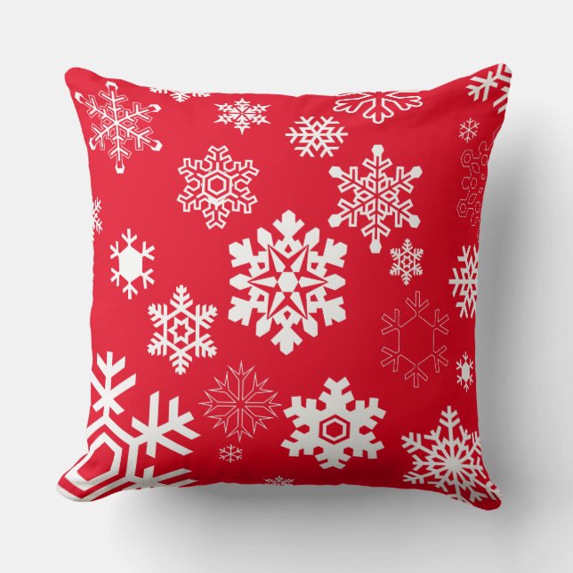 Weiße Schneeflocken - Anpassbare Hintergrundfarbe Kissen (Vorderseite)