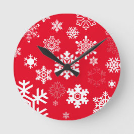 Weiße Schneeflocken - Anpassbare Hintergrundfarbe Runde Wanduhr