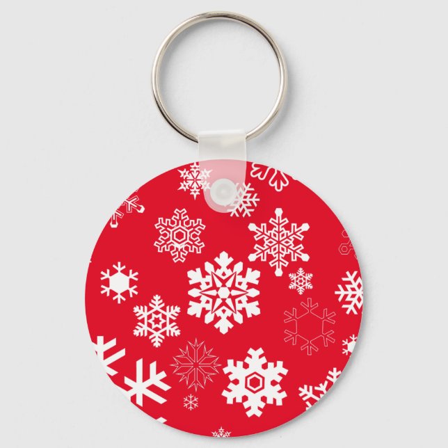 Weiße Schneeflocken - Anpassbare Hintergrundfarbe Schlüsselanhänger (Vorderseite)