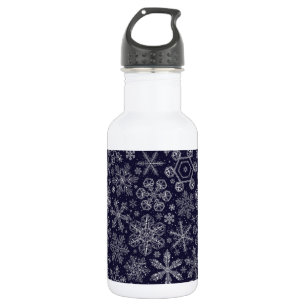 Weiße Schneeflocken auf blau Edelstahlflasche