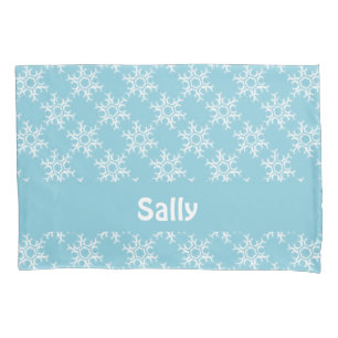 Weiße Schneeflocken auf blau Kissenbezug