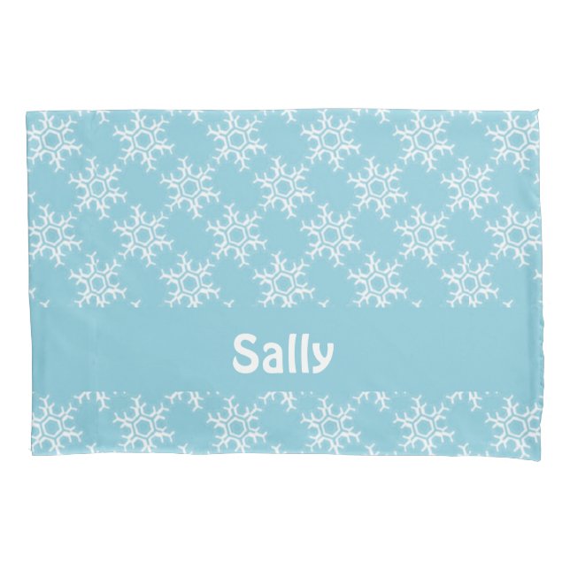 Weiße Schneeflocken auf blau Kissenbezug (Vorderseite)