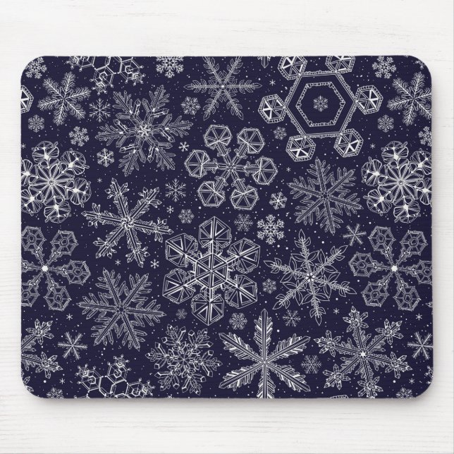 Weiße Schneeflocken auf blau Mousepad (Vorne)