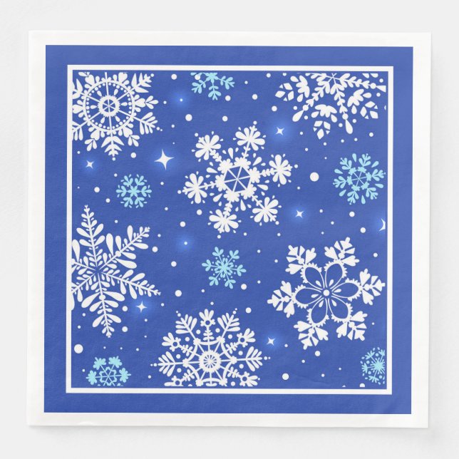 Weiße Schneeflocken auf blau Serviette (Vorderseite)