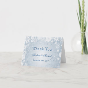 Weiße Schneeflocken auf blauer Hochzeit danken Dankeskarte