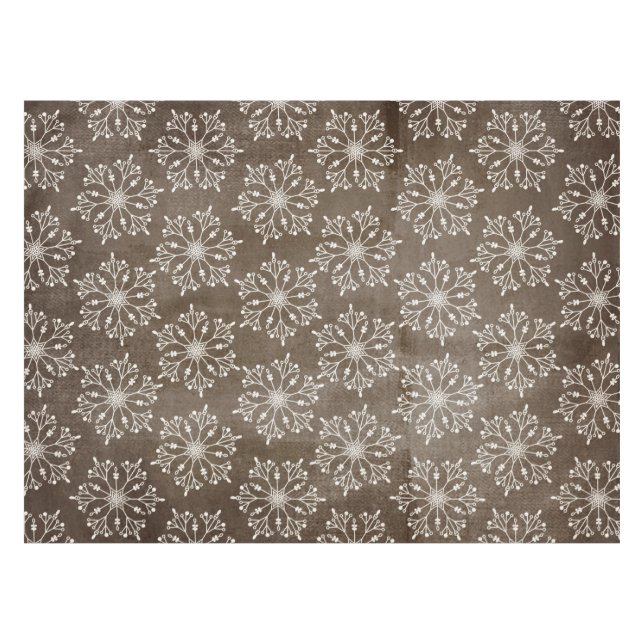 Weiße Schneeflocken auf braunem Tablett Tischdecke (Vorderseite (Horizontal))