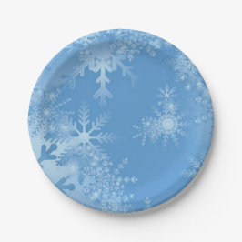 Weiße Schneeflocken auf dem blauen Weihnachtsfest  Pappteller