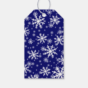 Weiße Schneeflocken auf dunklem Marine-Blau Geschenkanhänger