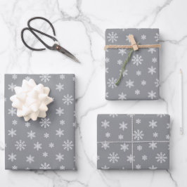 weiße Schneeflocken auf grauem Hintergrund Geschenkpapier Set
