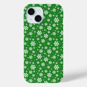 Weiße Schneeflocken auf grünem Wintermuster Case-Mate iPhone Hülle