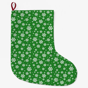 Weiße Schneeflocken auf grünem Wintermuster Großer Weihnachtsstrumpf