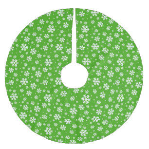 Weiße Schneeflocken auf grünem Wintermuster Polyester Weihnachtsbaumdecke