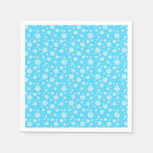 Weiße Schneeflocken auf Hellblauem Winter Muster Serviette