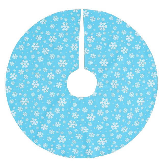 Weiße Schneeflocken auf Hellblauem Wintermuster Polyester Weihnachtsbaumdecke (Vorderseite)