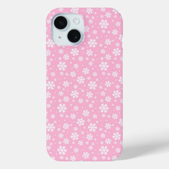Weiße Schneeflocken auf Hellrosa Wintermuster Case-Mate iPhone Hülle (Rückseite)