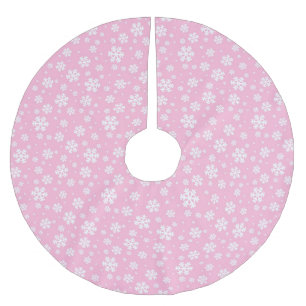 Weiße Schneeflocken auf hellrosa Wintermuster Polyester Weihnachtsbaumdecke