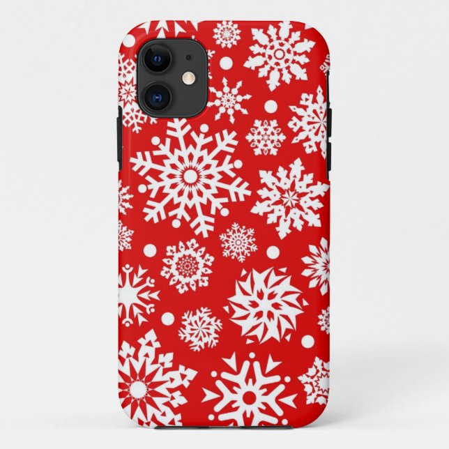Weiße Schneeflocken auf Rot Case-Mate iPhone Hülle (Rückseite)