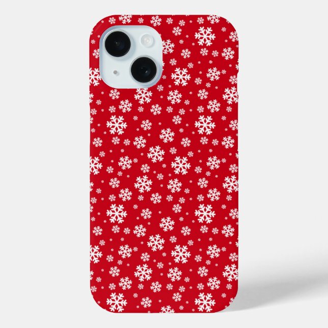 Weiße Schneeflocken auf rotem Wintermuster Case-Mate iPhone Hülle (Rückseite)