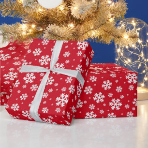 Weiße Schneeflocken auf rotem Wintermuster Geschenkpapier