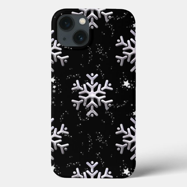 Weiße Schneeflocken auf schwarz Case-Mate iPhone Hülle (Rückseite)
