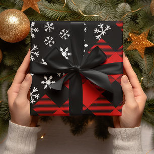 Weiße Schneeflocken auf schwarzem Hintergrund Weih Geschenkpapier