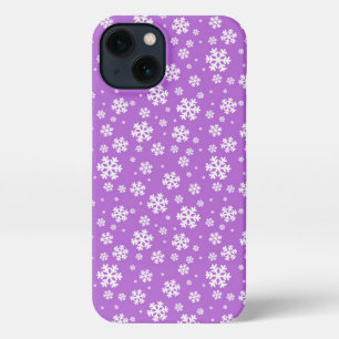Weiße Schneeflocken auf violettem Wintermuster iPhone Hülle