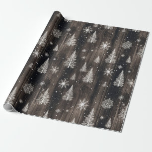 Weiße Schneeflocken aus Holz Geschenkpapier