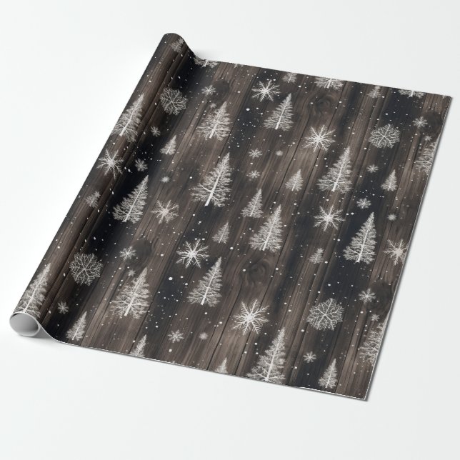 Weiße Schneeflocken aus Holz Geschenkpapier (Ungerollt)