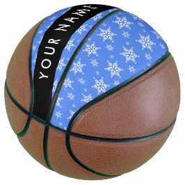 Weiße Schneeflocken, Blau, Ihr Name, Personalisier Basketball