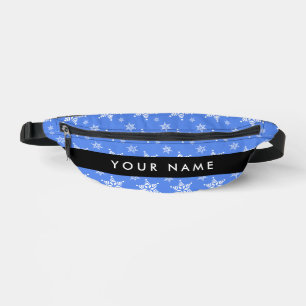 Weiße Schneeflocken, Blau, Ihr Name, Personalisier Bauchtasche
