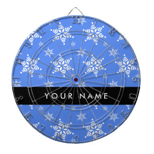 Weiße Schneeflocken, Blau, Ihr Name, Personalisier Dartscheibe
