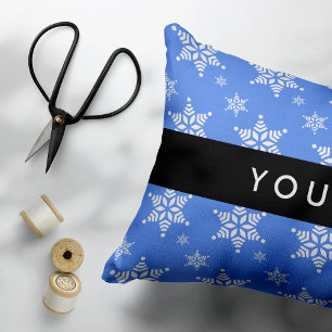 Weiße Schneeflocken, Blau, Ihr Name, Personalisier Dekokissen
