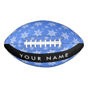 Weiße Schneeflocken, Blau, Ihr Name, Personalisier Football