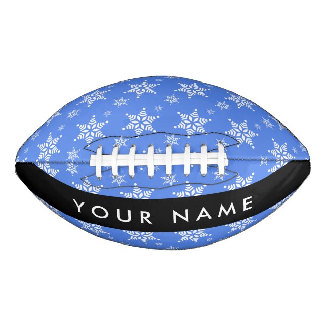 Weiße Schneeflocken, Blau, Ihr Name, Personalisier Football (Vorderseite)