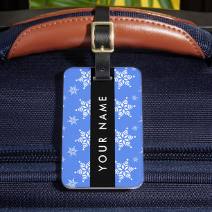 Weiße Schneeflocken, Blau, Ihr Name, Personalisier Gepäckanhänger