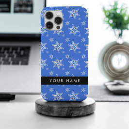 Weiße Schneeflocken, Blau, Ihr Name, Personalisier iPhone 15 Pro Max Hülle