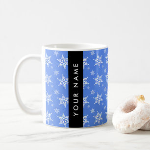 Weiße Schneeflocken, Blau, Ihr Name, Personalisier Kaffeetasse