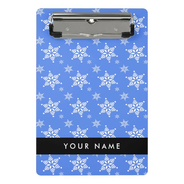 Weiße Schneeflocken, Blau, Ihr Name, Personalisier Mini Klemmbrett (Vorderseite)