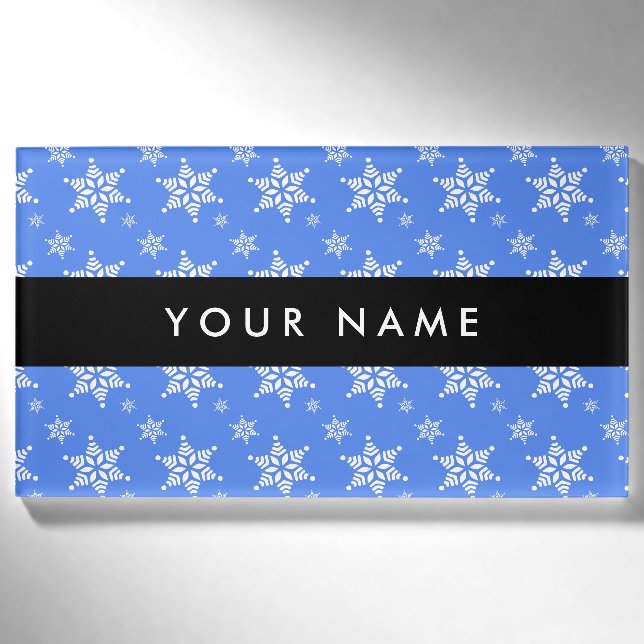 Weiße Schneeflocken, Blau, Ihr Name, Personalisier Namenschild (Vorderseite)