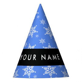Weiße Schneeflocken, Blau, Ihr Name, Personalisier Partyhütchen