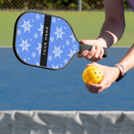 Weiße Schneeflocken, Blau, Ihr Name, Personalisier Pickleball Schläger