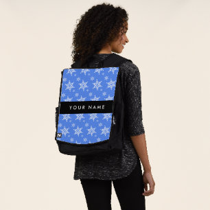 Weiße Schneeflocken, Blau, Ihr Name, Personalisier Rucksack