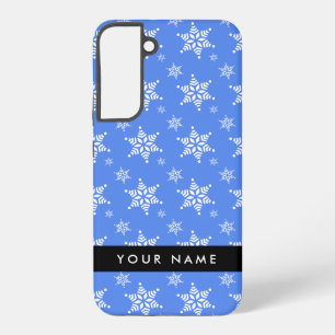 Weiße Schneeflocken, Blau, Ihr Name, Personalisier Samsung Galaxy Hülle