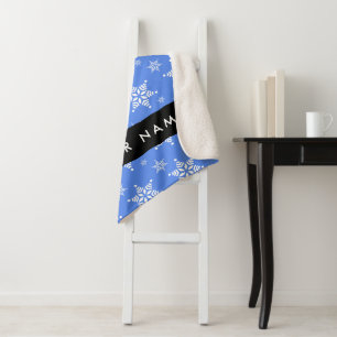 Weiße Schneeflocken, Blau, Ihr Name, Personalisier Sherpadecke