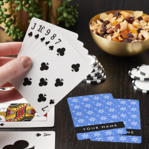 Weiße Schneeflocken, Blau, Ihr Name, Personalisier Spielkarten