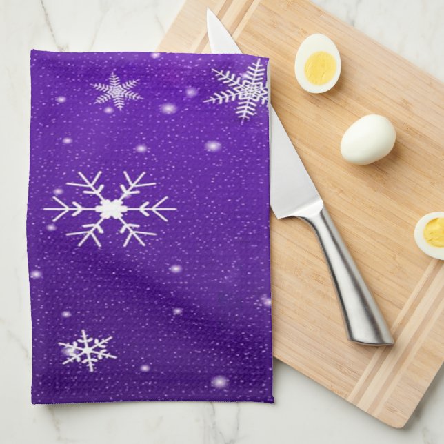Weiße Schneeflocken Blaue Lila Backgrd Küchentüche Handtuch (Viertel Falte)