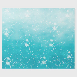 Weiße Schneeflocken Fallende Winter Türkis Ombre Geschenkpapier