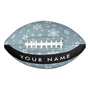 Weiße Schneeflocken, Grau, Ihr Name, Personalisier Football