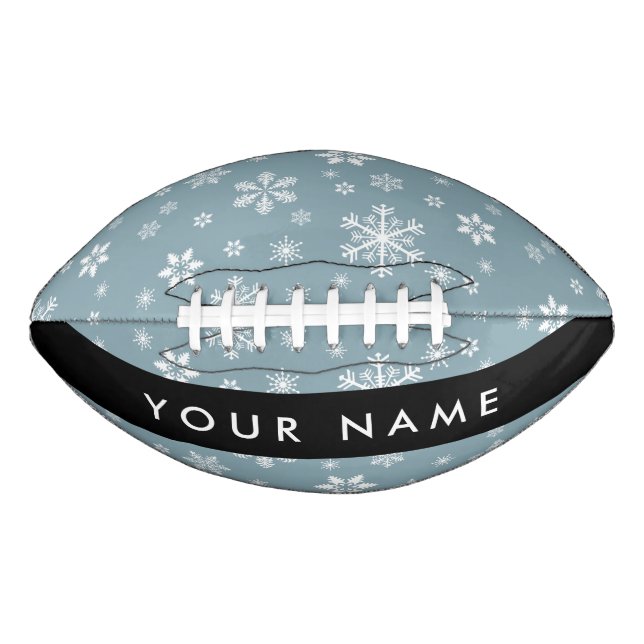 Weiße Schneeflocken, Grau, Ihr Name, Personalisier Football (Vorderseite)
