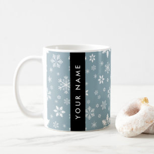 Weiße Schneeflocken, Grau, Ihr Name, Personalisier Kaffeetasse